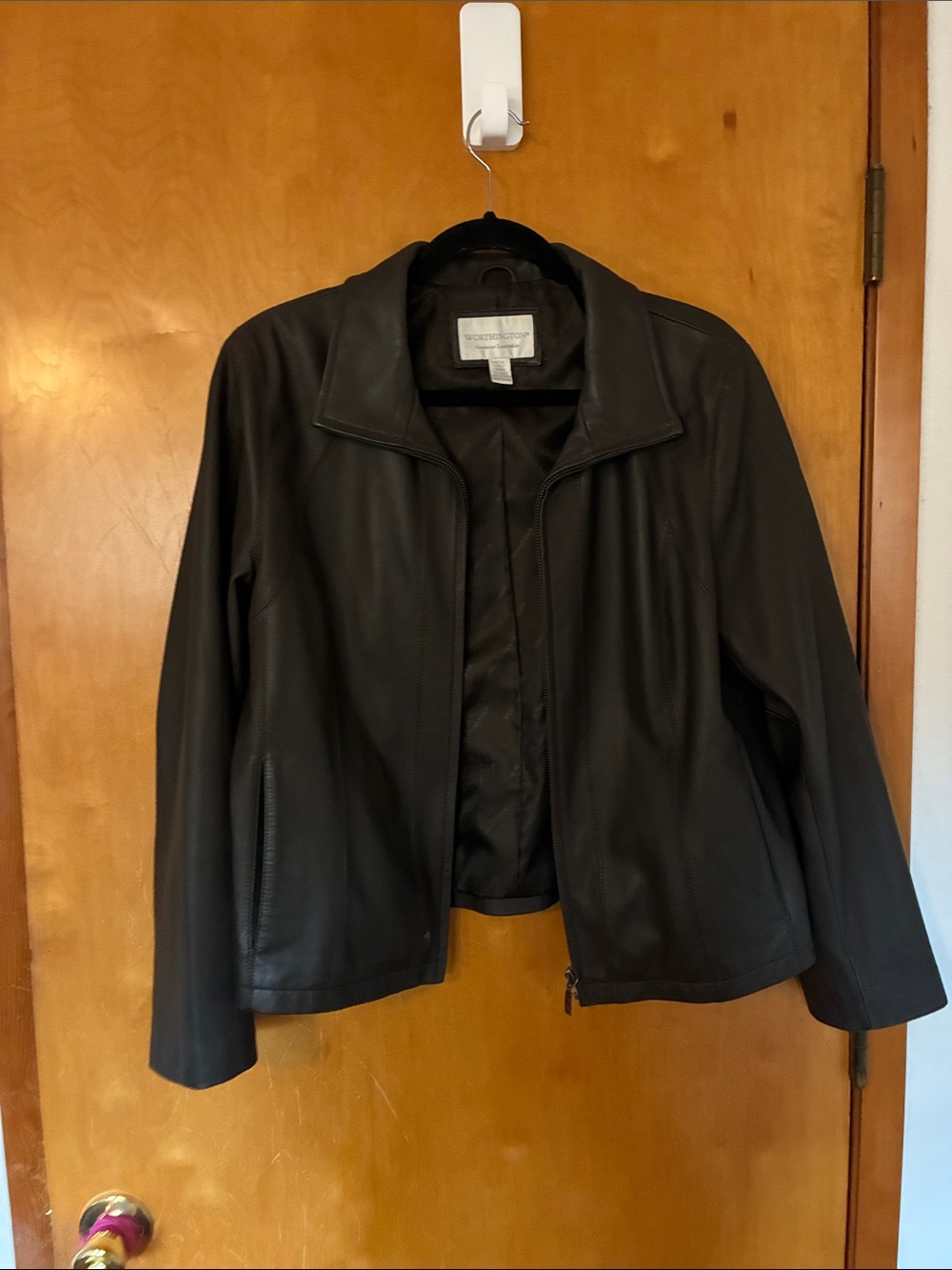 Dark brown Leather Zip-Front Women's Jacket